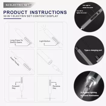50 in 1 Precision Electric Screwdriver Set Magnetic Phillips Torx Screw Driver Head with LED Light 2 Torque Settings for PC DIY