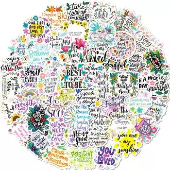 50 Inspirational Text-On-Video English Slogans Color Flowers Inspirational English Phrases Doodle Personality Stickers