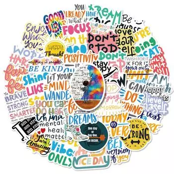 50 Inspirational Text-On-Video Slogans English Hand Account Collage Material Small Pattern Cute Student Learning Label Sticker