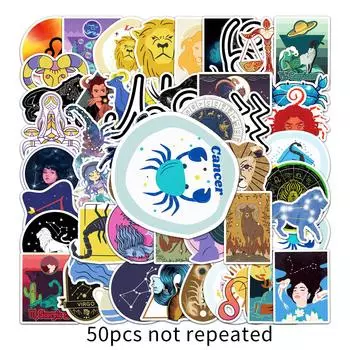 50 картинок с двенадцатью знаками зодиака, дудл, личность, галактика, креативные гука, сделай сам, наклейки для скейтборда, стакана для воды, чемодана