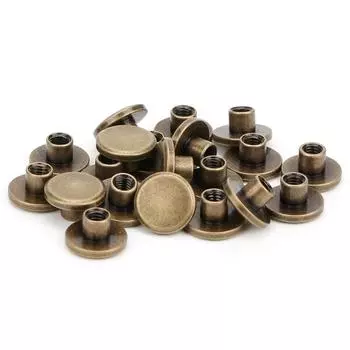 50 комплектов 6,5 мм латунных плоских головок, шурупов, заклепок для гвоздей, самодельных креплений для кожаных изделий, ScrewbackBronze