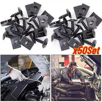 50 комплектов смешанных металлических винтов для мотоциклов и автомобилей, крепежных зажимов, U-образных зажимов с винтом, антикоррозионная защита, винтовая пряжка, листовое железо 10Set