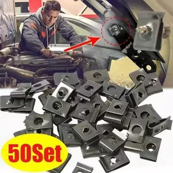 50 комплектов U-образных крепежных элементов с винтовыми зажимами для автомобиля, металлические винтовые зажимы, антикоррозийные автомобильные крылья, защитные пряжки для бампера, железные листы 10Set