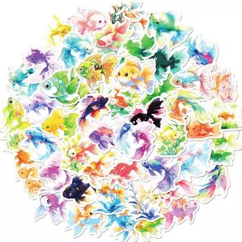 50 красочных наклеек с рыбками, тропические подводные океанские милые мультяшные маленькие золотые рыбки, граффити-наклейки