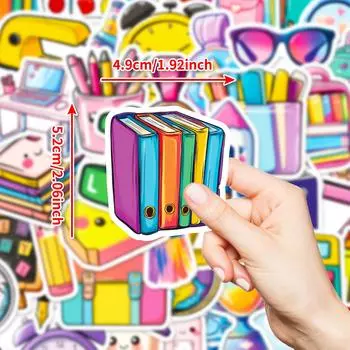 50 креативных нарисованных вручную различных канцелярских наклеек с рисунками, книгами, карандашами, будильниками, не повторяющимися декоративными наклейками