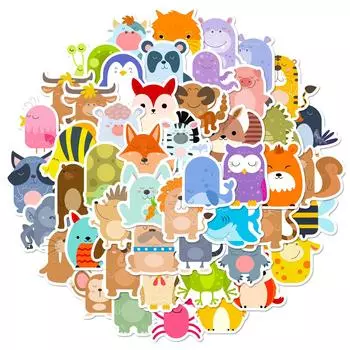 50 круглых наклеек с животными Милые мультяшные забавные круглые наклейки с животными Граффити