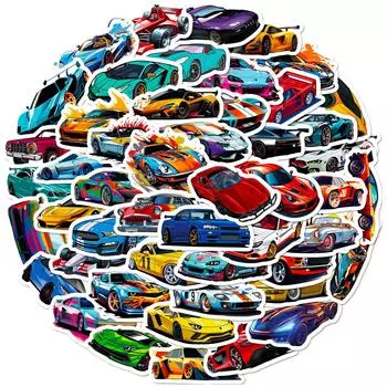 50 крутых гоночных наклеек Shrimp Skin Shein Cartoon Tide Play Personality Diy Supercar Graffiti Stickers
