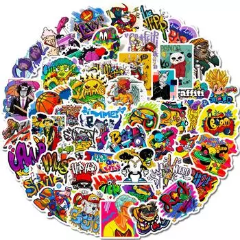 50 Крутых Граффити Наклеек, Психоделические Наклейки в Стиле Хип-Хоп, Для Блокнотов, Чехлов для Телефонов, Декоративные Наклейки для Велосипеда