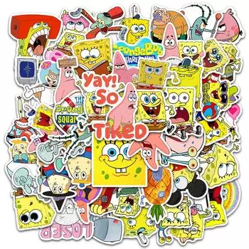 50 листов наклеек для SpongeBob Милые аниме-наклейки для SpongeBob Набор стильных милых наклеек Мультяшные наклейки Бутылка для воды Ноутбук Мобильный телефон