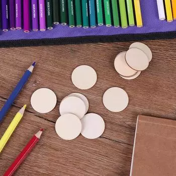 50 ломтиков натуральной пустой щепы своими руками, круглые необработанные ремесленные щепы 3 x 3 x 0.2cm