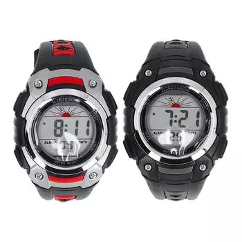 50 м водонепроницаемые мужские и женские цифровые часы светодиодный ночник секундомер календарь будильник 12/24 ч резиновый ремешок S Black Red