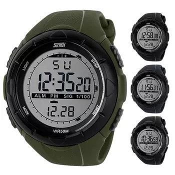 50 м водонепроницаемые наручные часы для занятий спортом на открытом воздухе со светодиодной подсветкой для мужчин, студенческий подарок # чёрный