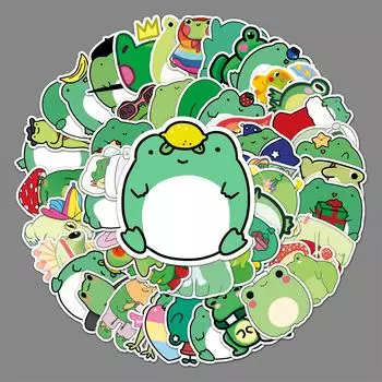 50 маленьких наклеек-граффити с лягушками: Рисунки животных из мультфильмов для скейтбордов, бутылок с водой, багажа и многого другого – водонепроницаемые и декоративные