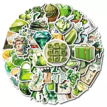 50 Маленьких Свежих Зеленых Серий Граффити Наклеек Декоративные Наклейки для Скейтборда, Блокнота, Холодильника