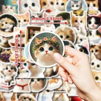 50 Масляных картин Наклейки-граффити с котами Милый котенок с круглой мордочкой Водонепроницаемые декоративные наклейки Сделай сам Холодильник Скейтборд Планшет