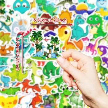 50 Милых граффити с динозаврами, нарисованных от руки, Легко отклеивающиеся наклейки с маленькими ушками, Детские мультики, Водонепроницаемые, Неповторяющиеся декоративные наклейки