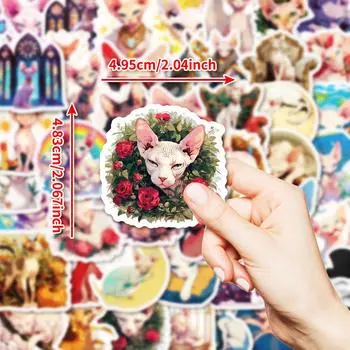 50 Милых Кошачьих Граффити Наклеек Кошка с Цветами Декоративные Наклейки