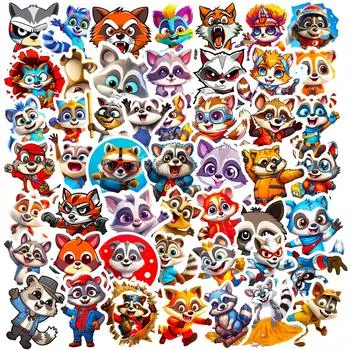 50 Милых Креативных Наклеек с Енотами Детская Мультяшная Анимация Водонепроницаемые Компьютер Мобильный Телефон Текст