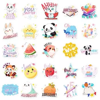 50 Милых Мультяшных Графических Текстов в Сочетании со Стикерами для Награждения Студентов Микс и Матч Стикеры