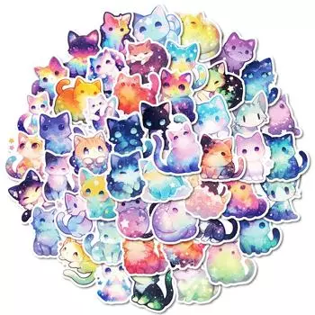 50 Милых Мультяшных Наклеек с Котиками и Звездным Небом для Ноутбука, Ежедневника, Чехла для Мобильного Телефона, Декоративные Наклейки для DIY