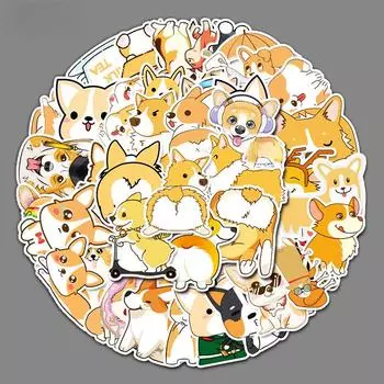 50 милых наклеек с изображением мультяшного корги для багажа, велосипедов, скутеров и автомобилей – водонепроницаемые и забавные украшения