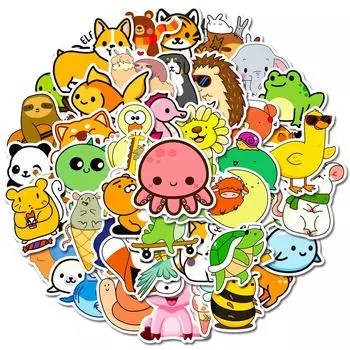 50 Милых Наклеек с Животными, Милые Детские Граффити Наклейки, Для Чашек, Блокнотов, Шлемов, Холодильников, Наклейки для Электромобилей