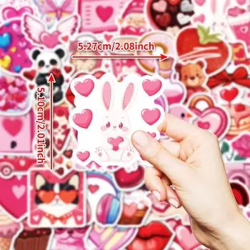 50 Милых Водонепроницаемых Декоративных Наклеек на Тему Дня Святого Валентина Милый Любовный Кролик Шоколад Не Повторяющиеся Наклейки