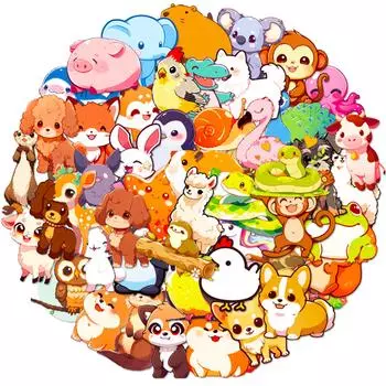 50 Mini Animal Stickers Q Version Animal Graffiti Stickers Cartoon Cute Student Children Hand Account Material Stickers