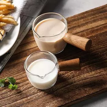 50 мл/100 мл стеклянная мерная чашка с деревянной ручкой, кухонная мерная кружка, мини-стеклянная чашка для молока 100ML