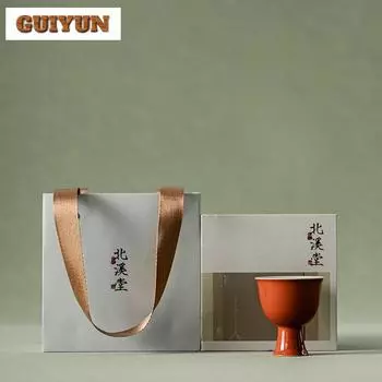 50 мл Beixitang Handmade Lang Kiln Green Glaze Керамическая чашка для чая Маленькая высокая чашка для дегустации чая Одинарная мастер-чашка для бизнеса Подарочная коробка