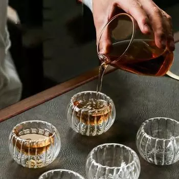 50 мл полосатая двухслойная стеклянная маленькая чайная чашка изысканная термостойкая чайная утварь прозрачная в форме тыквы пуэр чайная чашка чашки для воды 301-400ml