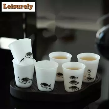 50 мл расписанная вручную чашка для чая в виде рыбки Dehua White Ice Seed Jade фарфоровая чашка для запаха Master Cup чашка для медитации кружки кунг-фу чайный сервиз