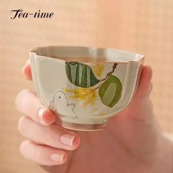 50 мл растительный ясень, ручная роспись, милый кролик, керамическая чашка для чая, мастер-чашка, чайные чашки, домашний китайский чай, чайный сервиз кунг-фу, чайник 7.5x4.8cm 50ml