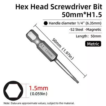 50 мм метрический шестигранный ключ H1.5-H8, отвертка, биты, магнитная сталь S2, шестигранный хвостовик 1/4 дюйма, электрическая дрель, ручные инструменты