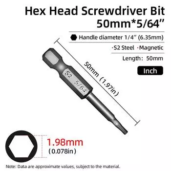 50 мм шестигранная головка отвертки биты имперский магнитный шестигранный ключ-шестигранник сверло дюймовая отвертка 5/64-5/16 электрическая дрель ручной инструмент