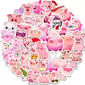 50 Мультяшных Милых Розовых Свинок Граффити Наклеек Корейская Версия Ins Ветер Девушка Розовые Наклейки Свинки