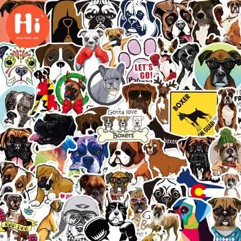 50 наклеек для собак-боксеров, наклейки с милыми мультяшными собаками, чашки для воды, мобильные телефоны, ноутбуки, водонепроницаемые декоративные наклейки оптом