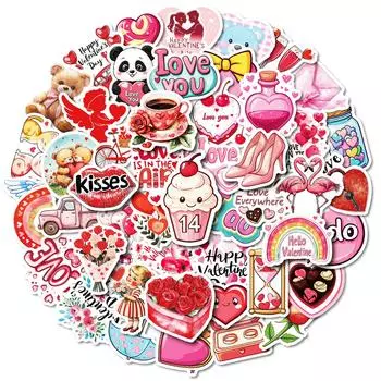 50 наклеек граффити из серии «День святого Валентина», водонепроницаемые, для чехла мобильного телефона, скейтборда, ноутбука