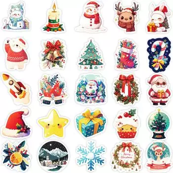 50 наклеек на рождественскую тематику для 24-летних, красные носки, рождественская елка, элементы звезд, водонепроницаемый материал, декоративная наклейка для стакана
