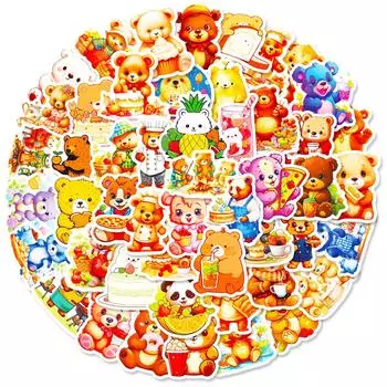 50 наклеек Наклейки с изображением медведя Наклейки с едой Милый медведь Творческий DIY Декоративные наклейки-карты Водонепроницаемые наклейки