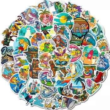 50 Наклеек о ненарушении прав на пляжную тематику, для серфинга, для улицы, летние, пляжные, граффити, мультяшные