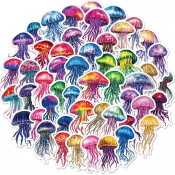 50 Наклеек с цветными медузами и мультяшными морскими животными, водонепроницаемые декоративные наклейки для стакана для воды, багажа, мобильного телефона