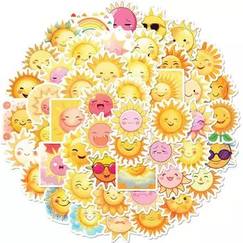 50 наклеек с изображением мультяшного солнца, граффити, солнца, эмодзи, милого смайлика, индивидуальности, детских наклеек