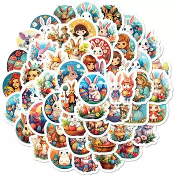 50 Наклеек с личностью пасхального кролика для DIY вечеринки, карнавального дня