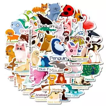 50 наклеек с животными с глазами-бусинками, коллекция мультяшных милых животных