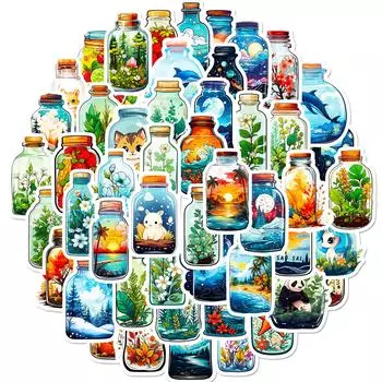 50 наклеек, Тихие бутылки, Животные пейзажи, Стаканы для воды, Блокноты, Чемоданы, Наклейки, Водонепроницаемые наклейки