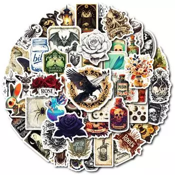 50 Наклеек в винтажном стиле Паук , масляная лампа, роза, не повторяющиеся, водонепроницаемые, декоративные