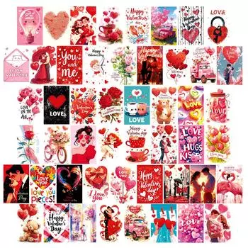 50 настенных открыток на тему Дня святого Валентина, мультфильмы, романтика, любовь, воздушные шары, объятия, пара, декоративные открытки T01042220