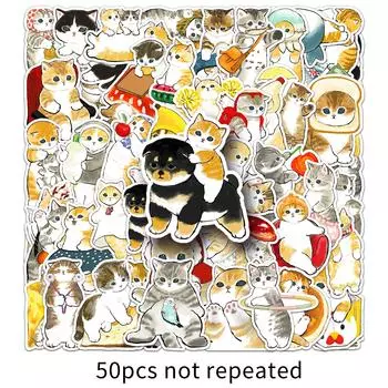 50 Новых Раскрашенных Вручную Мультяшных Наклеек с Котятами, Персонализированные Милые Декоративные Наклейки для Водяной Кружки, Чехла для Мобильного Телефона