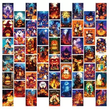 50 открыток на стену с изображением летучей мыши в стиле Хэллоуина, открытки с привидениями в доме, украшение интерьера, праздничные настенные открытки T01042003